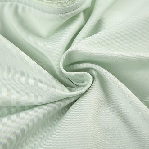 Light Green Strap Ruched Lace Patchwork Top