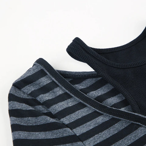 Black Striped Long Sleeve Skinny Top