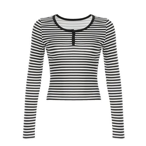 Casual Stripe Buttons Long Sleeve Top