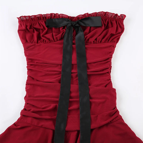 red-strapless-sexy-mesh-ruched-dress-5