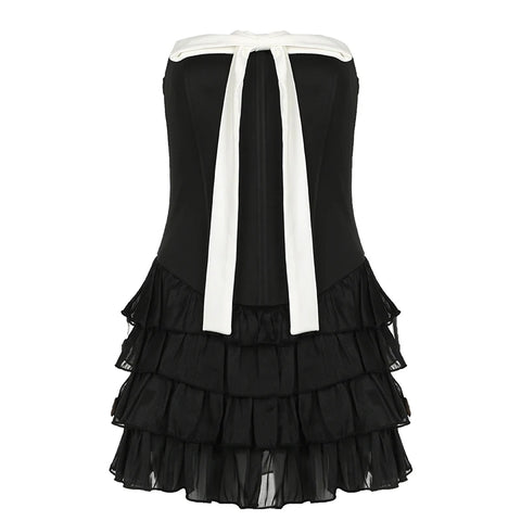 black-strapless-bow-ruffles-tiered-dress-4