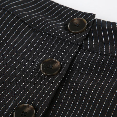 Gothic Stripe Buttons Lace Patchwork Skirt