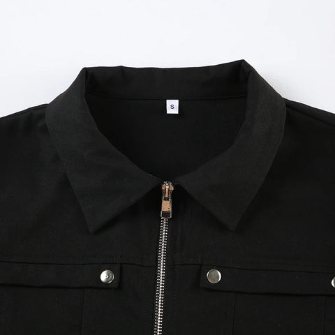 Gothic Black Zipper Up Buttons Coat