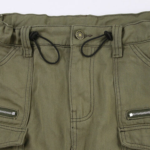 vintage-drawstring-army-green-pockets-zipper-denim-mini-skirt-5