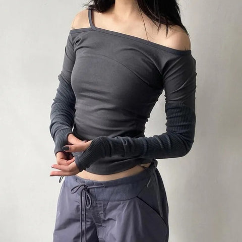 retro-skinny-drawstring-patchwork-off-shoulder-top-6