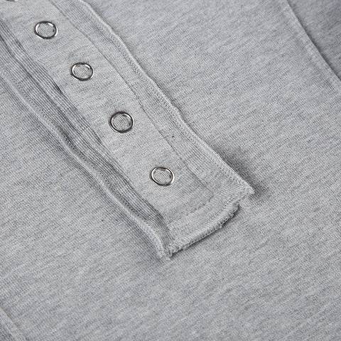 Grey Frill Trim Long Sleeve Top