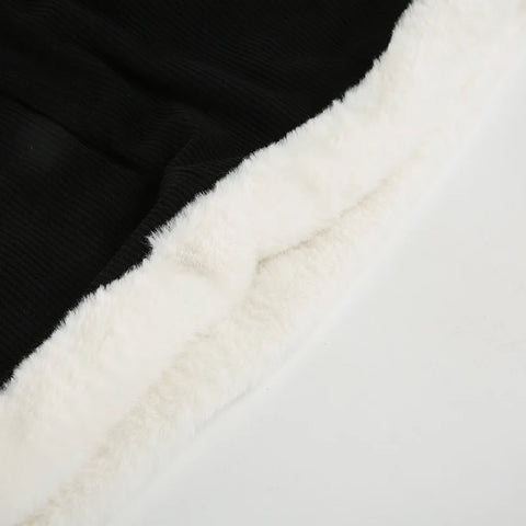 Cute Faux Fur Trim Lace-Up Mini Skirt