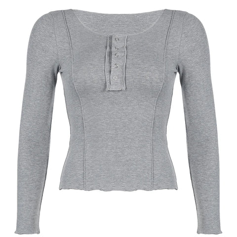 Grey Frill Trim Long Sleeve Top