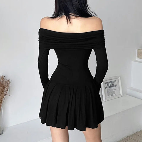 black-off-shoulder-long-sleeve-pleated-dress-4