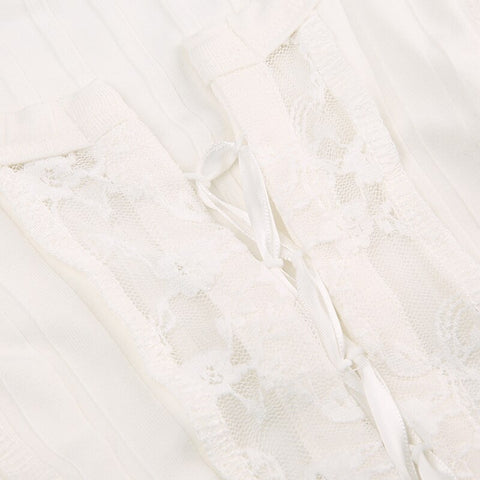 White Lace Spliced Short  Crop Top