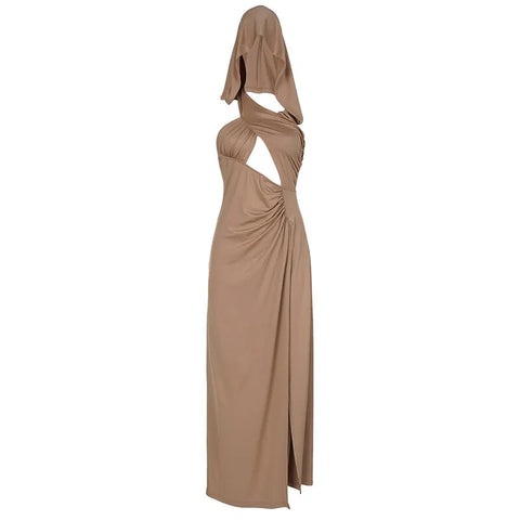 khaki-hooded-sexy-backless-side-slit-bandage-long-dress-3