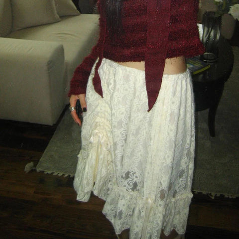 solid-drawstring-ruched-transparent-lace-skirt-2