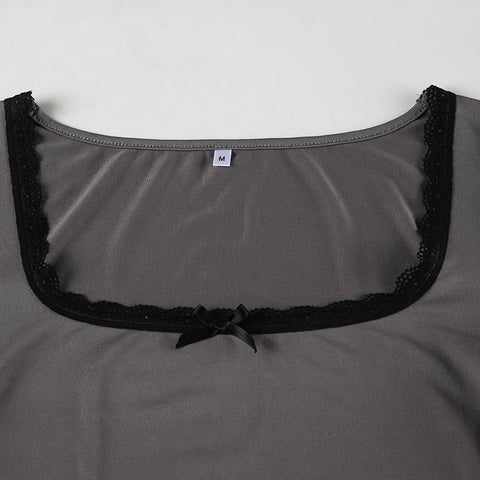 Square Neck Lace Patchwork Bodysuit