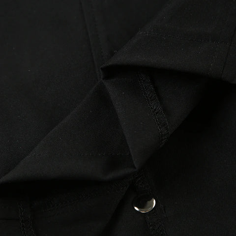 Gothic Black Zipper Up Buttons Coat