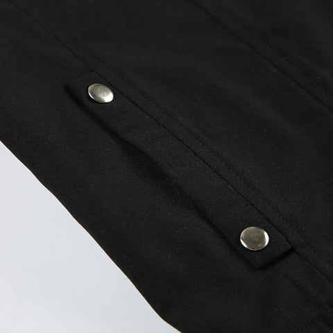 Gothic Black Zipper Up Buttons Coat