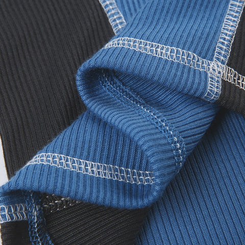 casual-blue-black-stitched-patchwork-short-sleeve-top-10