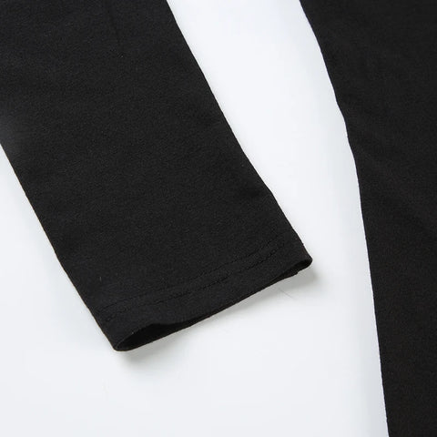 Black Skew Collar Letter Printed Knitted Top