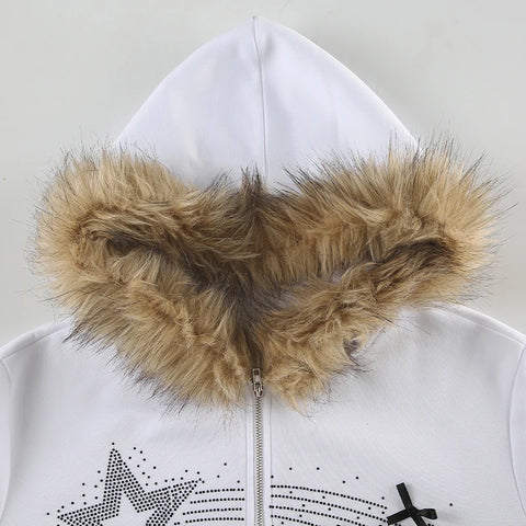 Gothic Star Rhinestone Zipper Up Coat