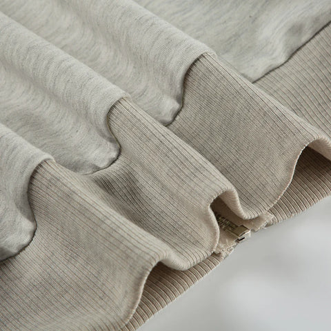 Grey Graphic Print Zipper High Waist Coat