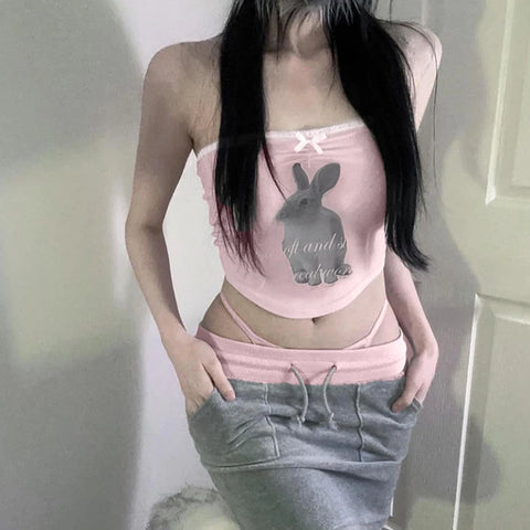 pink-lace-bow-rabbit-print-two-pieces-top-2