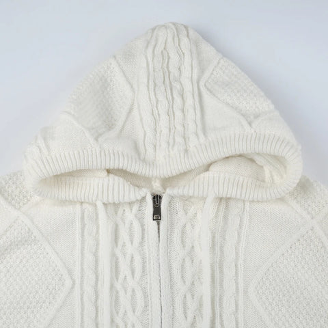 Twisted  Cropped Ripped Hooded Knit Coat