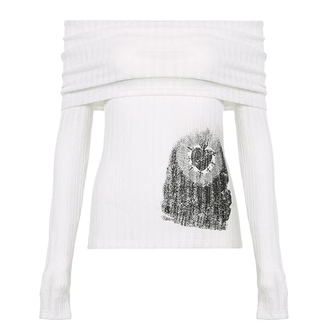 Printing Slash Neck Tierred Folds Slim Top