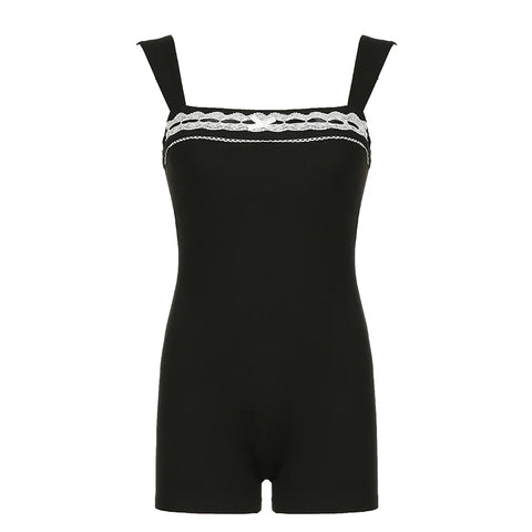 Black Lace Patchwork Skinny One Piece Romper