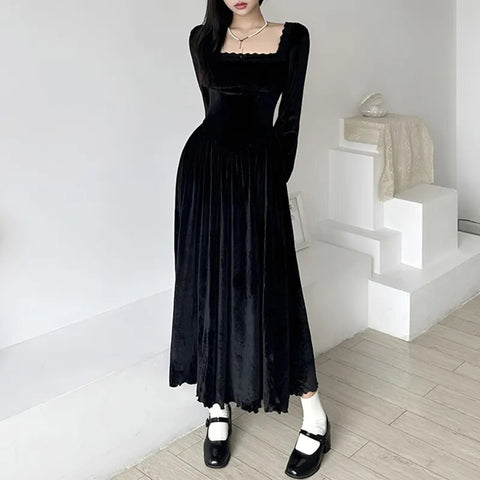 elegant-black-square-neck-lace-trim-a-line-dress-5