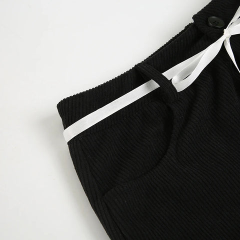 Cute Faux Fur Trim Lace-Up Mini Skirt