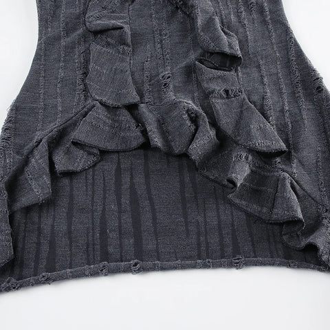 Gothic Ruffles Fringe Asymmetrical Hem Top