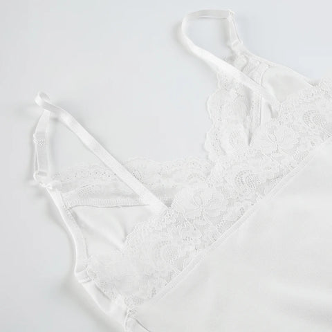 White Lace Patchwork See Through Top