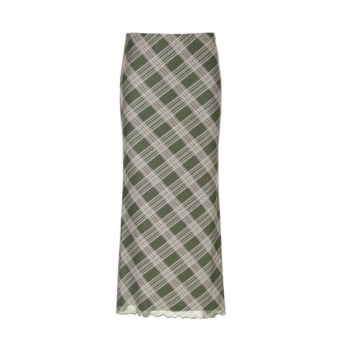 green-frill-low-waist-long-plaid-skirt-4