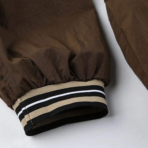 Brown Stripe Loose Letter Print Hoodie-9