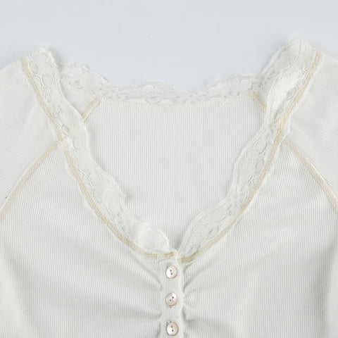 Grey Lace Trim Knitted V-Neck Top