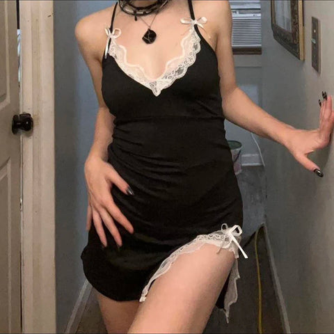 black-strap-v-neck-split-bow-dress-2