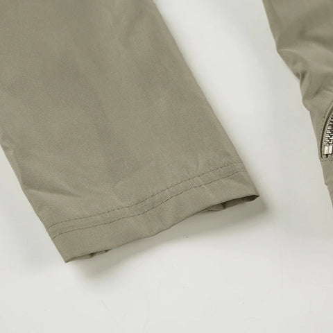 Casual Drawstring Zip-Up Cropped Jacket