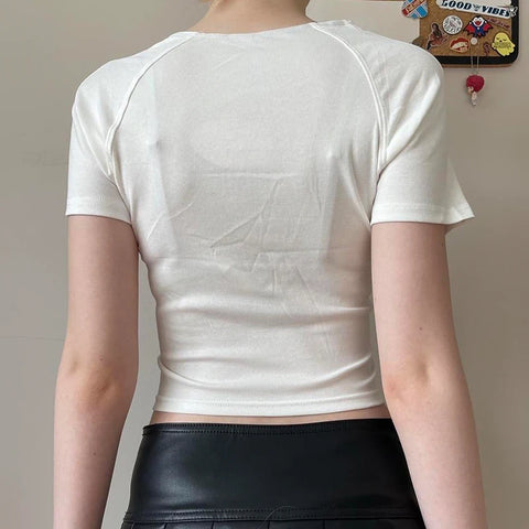 White Square Neck Short Sleeve Crop Top