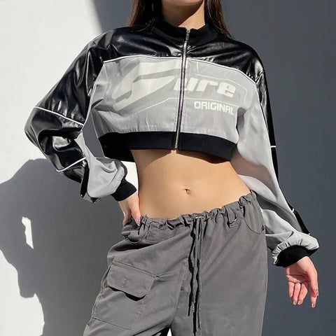 black-zip-up-print-leather-short-jacket-3