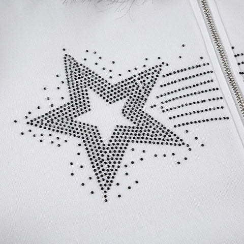 Gothic Star Rhinestone Zipper Up Coat