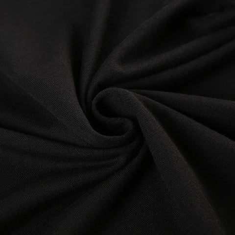 Black Skew Collar Letter Printed Knitted Top