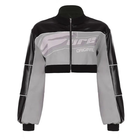 black-zip-up-print-leather-short-jacket-5