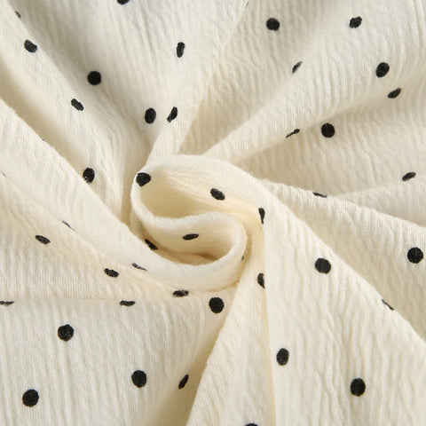 Cute Polka Dot Printed Lace-Up Long Sleeve Top