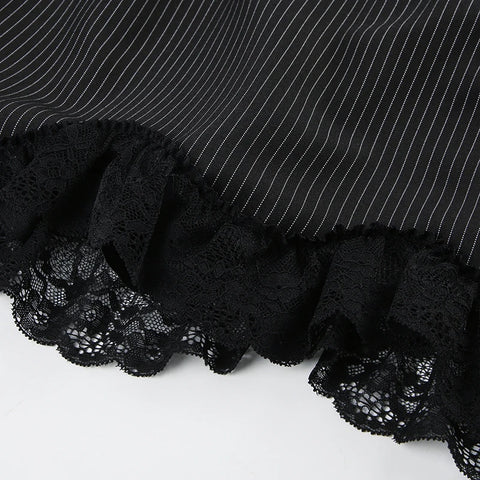 Gothic Stripe Buttons Lace Patchwork Skirt