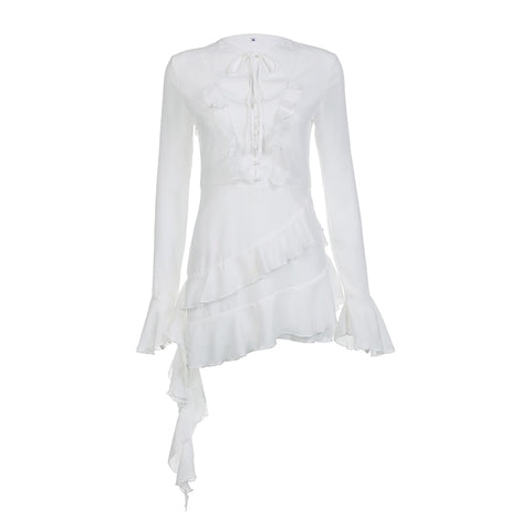 summer-flare-sleeve-white-mesh-ruffles-fringe-elegant-party-dress-4