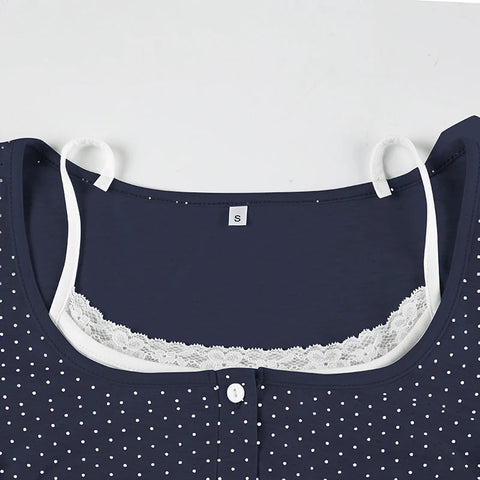 Cute Polka Dot Print Lace Patchwork Top