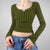 green-long-sleeve-slim-stitch-ruched-buttons-top-2