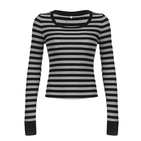 Basic Striped Crew Neck Knitted Top