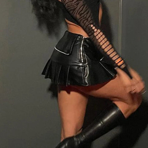 punk-zipper-metal-pu-leather-pleated-skirt-4