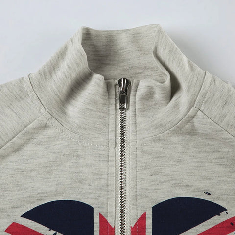 Grey Graphic Print Zipper High Waist Coat