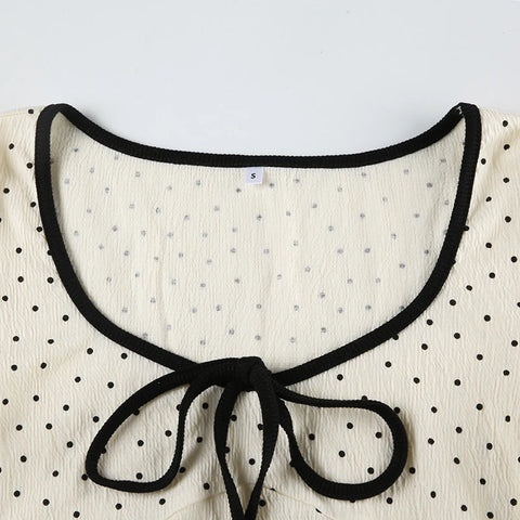 Cute Polka Dot Printed Lace-Up Long Sleeve Top
